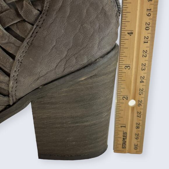 Free People Carrera Gray Leather Woven Crisscross Strappy Block Heel Boot 39 8.5 - Picture 9 of 12